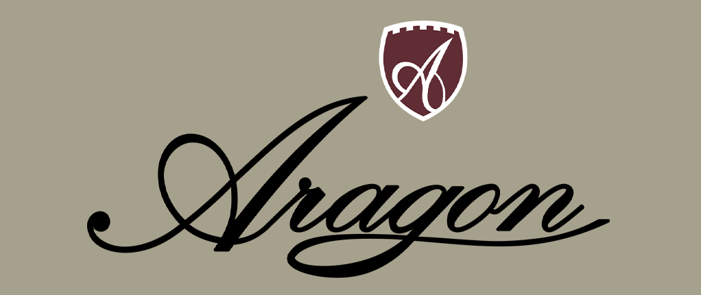 Aragon logo featuring a sophisticated font and a castle inspired shield